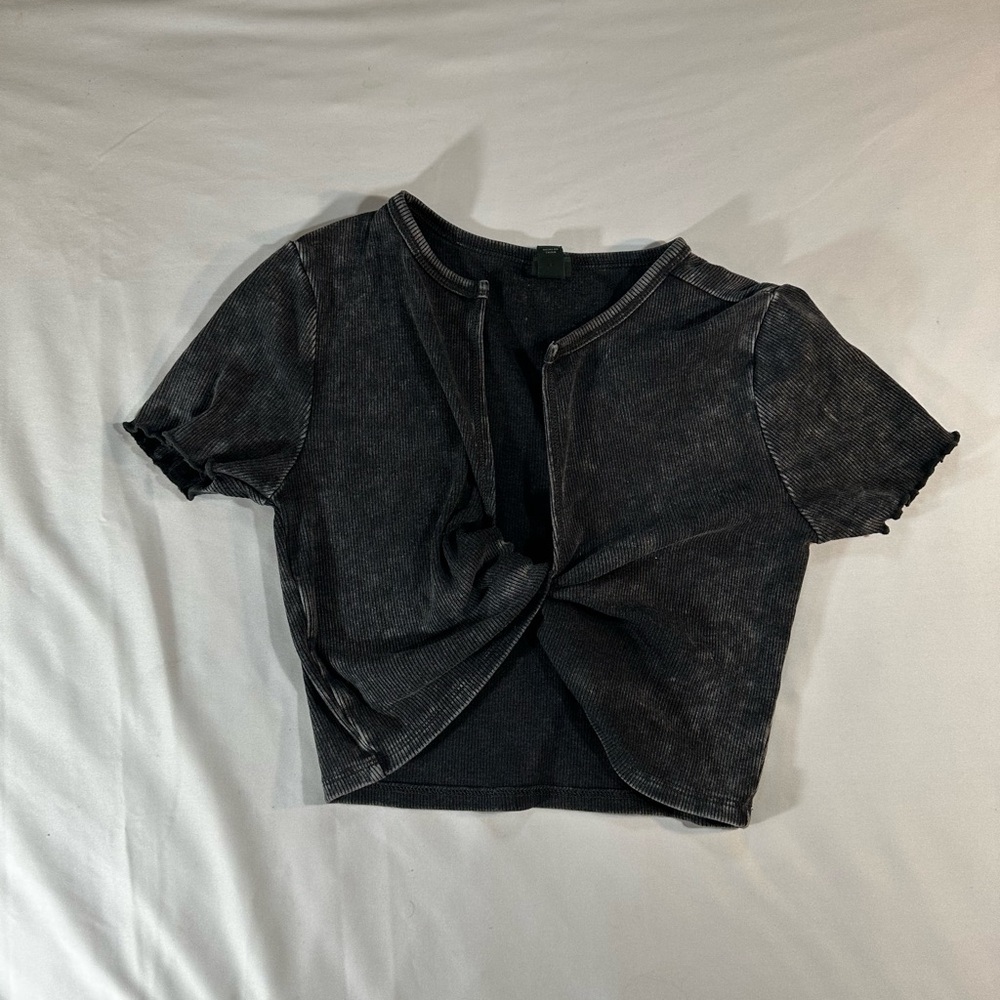 Vintage Black Button-Up Crop Top